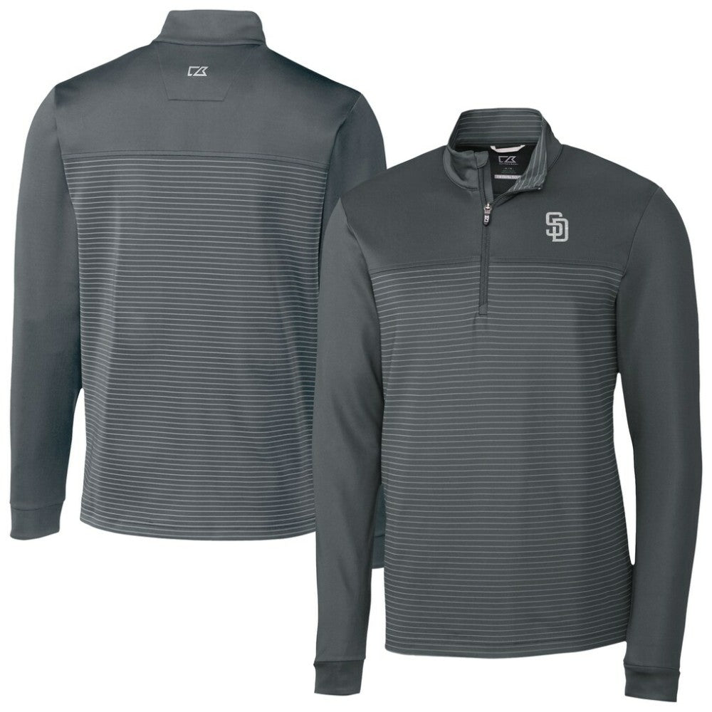 San Diego Padres Cutter & Buck Traverse Eco Stripe Tri-Blend DryTec Quarter-Zip Jacket - Gray Jackets