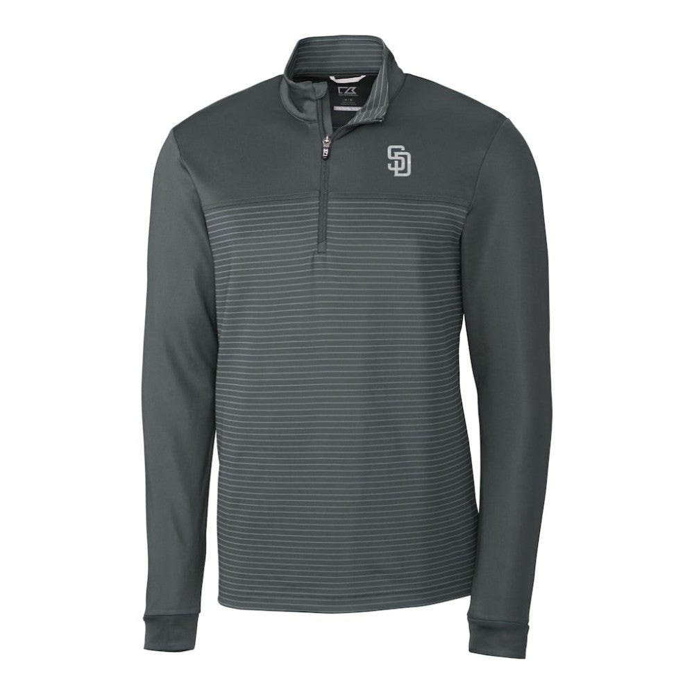 San Diego Padres Cutter & Buck Traverse Eco Stripe Tri-Blend DryTec Quarter-Zip Jacket - Gray Jackets