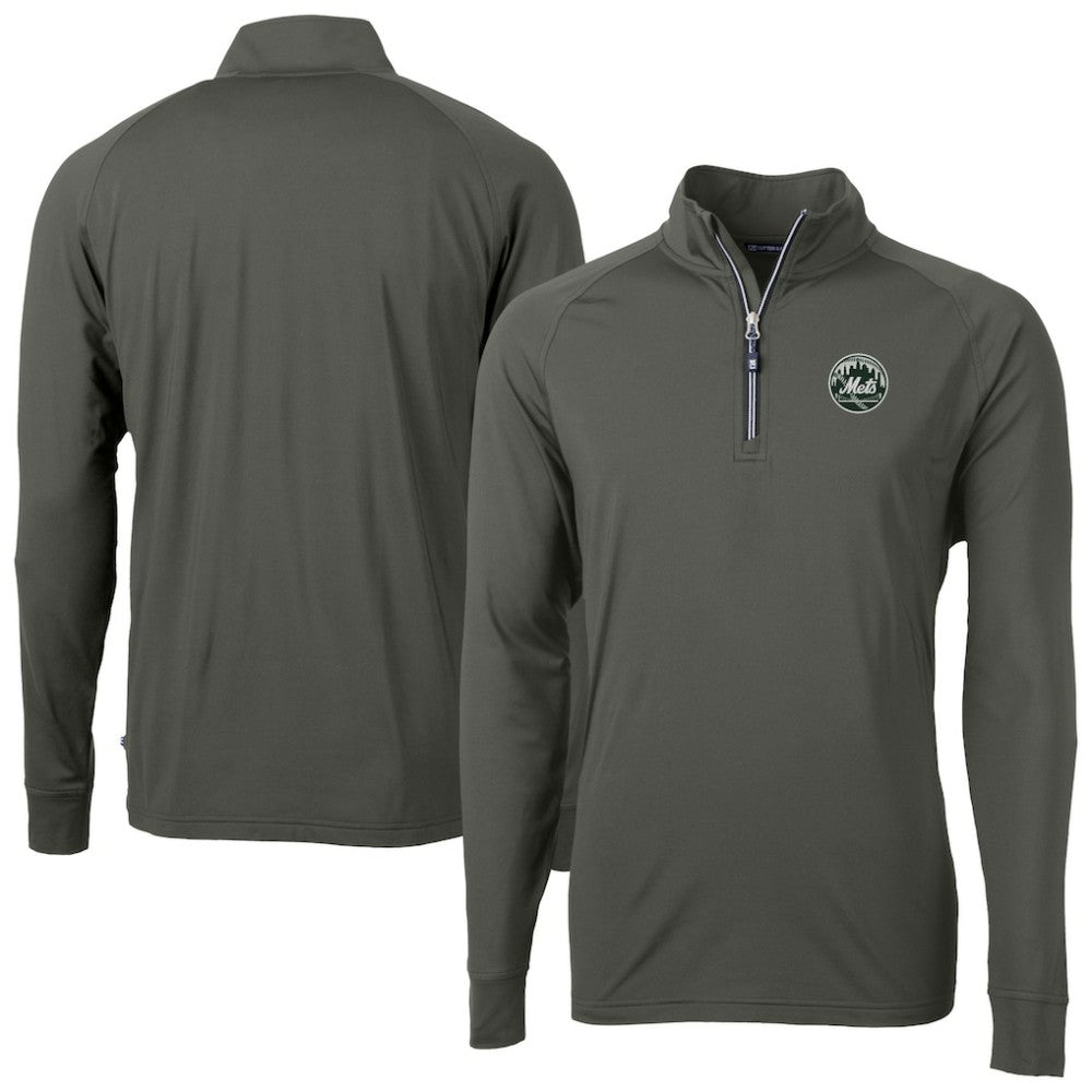 New York Mets Cutter & Buck Adapt Eco Raglan Quarter-Zip Jacket - Olive Jackets