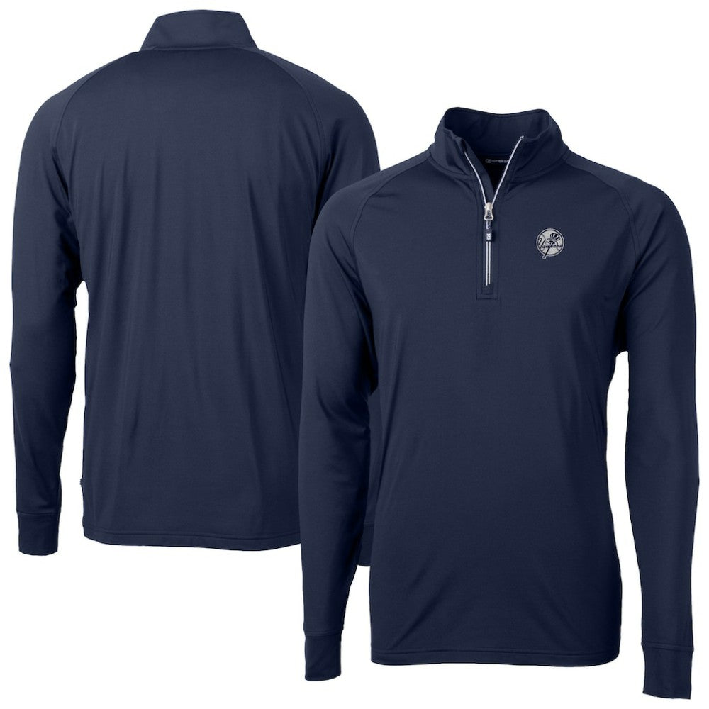 New York Yankees Cutter & Buck Adapt Eco Raglan Quarter-Zip Jacket - Navy Jackets