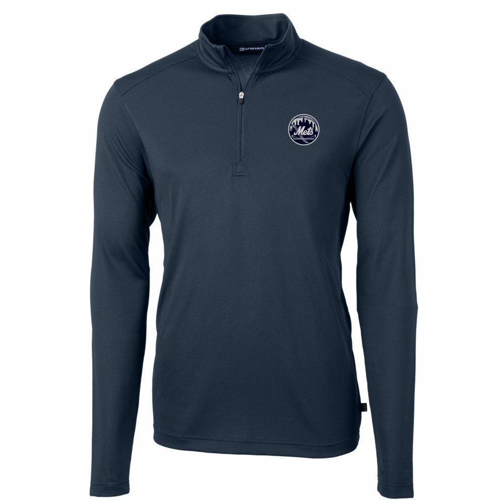 New York Mets Cutter & Buck Virtue Eco Pique Quarter-Zip Jacket - Navy Jackets