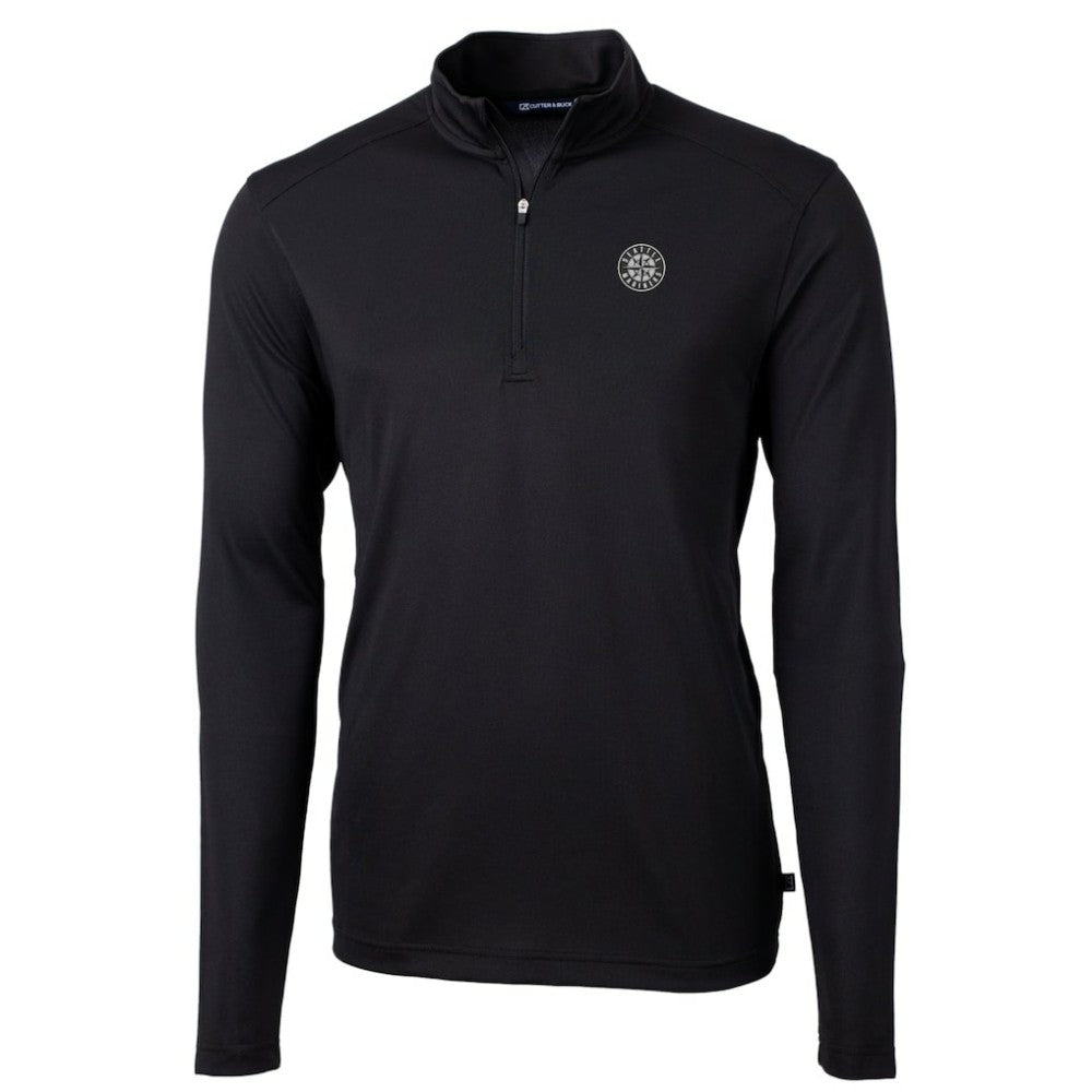 Seattle Mariners Cutter & Buck Virtue Eco Pique Quarter-Zip Jacket - Black Jackets