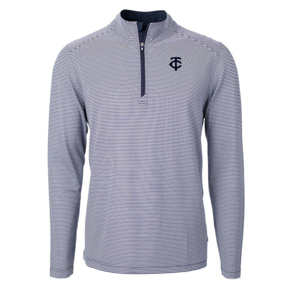 Minnesota Twins Cutter & Buck Virtue Eco Pique Micro Stripe Quarter-Zip Jacket - Navy Jackets