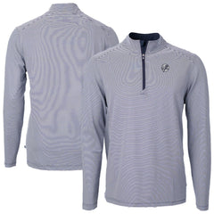 New York Yankees Cutter & Buck Virtue Eco Pique Micro Stripe Quarter-Zip Jacket - Navy Jackets