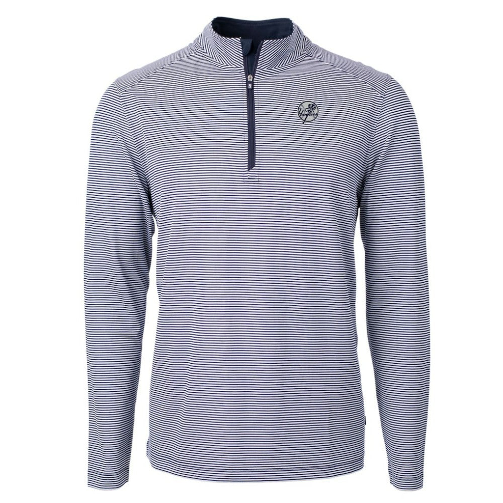 New York Yankees Cutter & Buck Virtue Eco Pique Micro Stripe Quarter-Zip Jacket - Navy Jackets