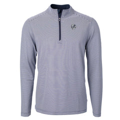 New York Yankees Cutter & Buck Virtue Eco Pique Micro Stripe Quarter-Zip Jacket - Navy Jackets
