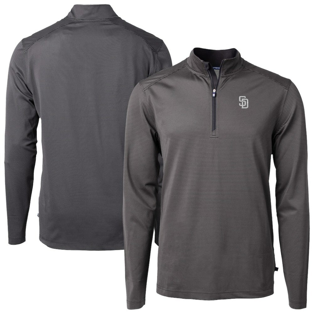 San Diego Padres Cutter & Buck Virtue Eco Pique Micro Stripe Quarter-Zip Jacket - Black Jackets
