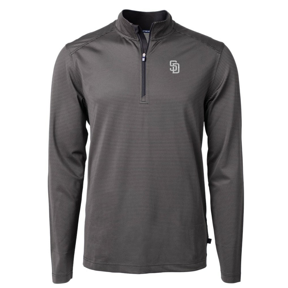San Diego Padres Cutter & Buck Virtue Eco Pique Micro Stripe Quarter-Zip Jacket - Black Jackets