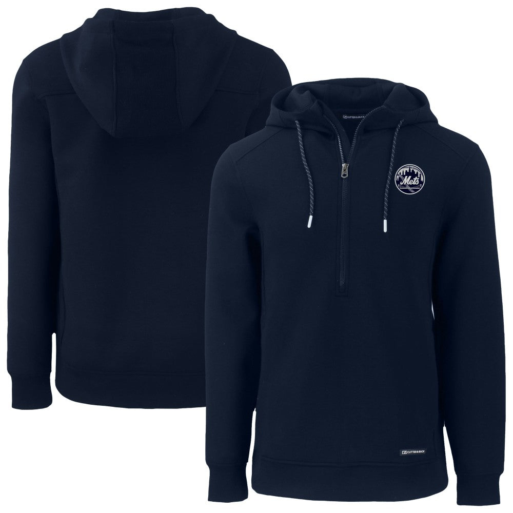 New York Mets Cutter & Buck Roam Eco Recycled Tri-Blend Half-Zip Hoodie - Navy Hoodies