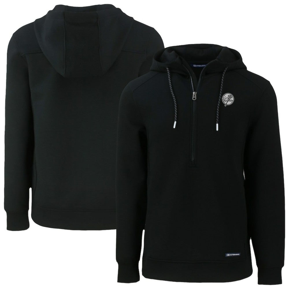 New York Yankees Cutter & Buck Roam Eco Recycled Tri-Blend Half-Zip Hoodie - Black Hoodies