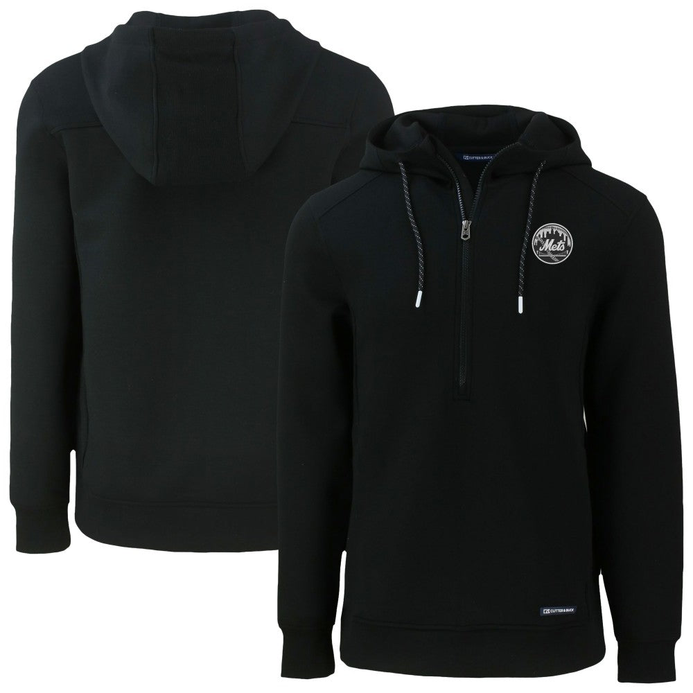 New York Mets Cutter & Buck Roam Eco Recycled Tri-Blend Half-Zip Hoodie - Black Hoodies