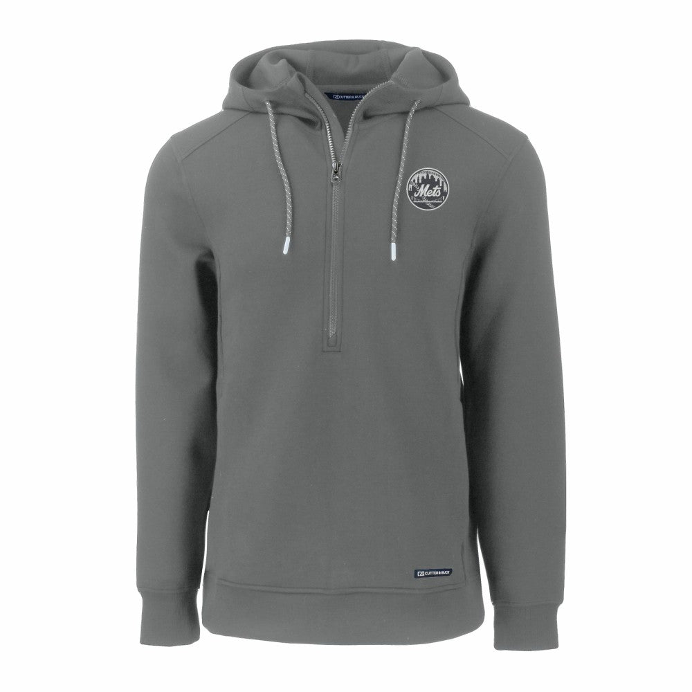 New York Mets Cutter & Buck Roam Eco Recycled Tri-Blend Half-Zip Hoodie - Gray Hoodies