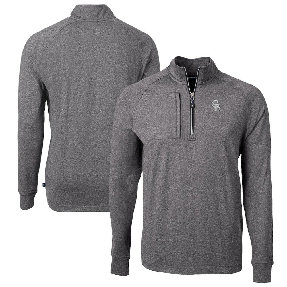 Colorado Rockies Cutter & Buck Big & Tall Adapt Eco Raglan Quarter-Zip Jacket - Heather Black Jackets