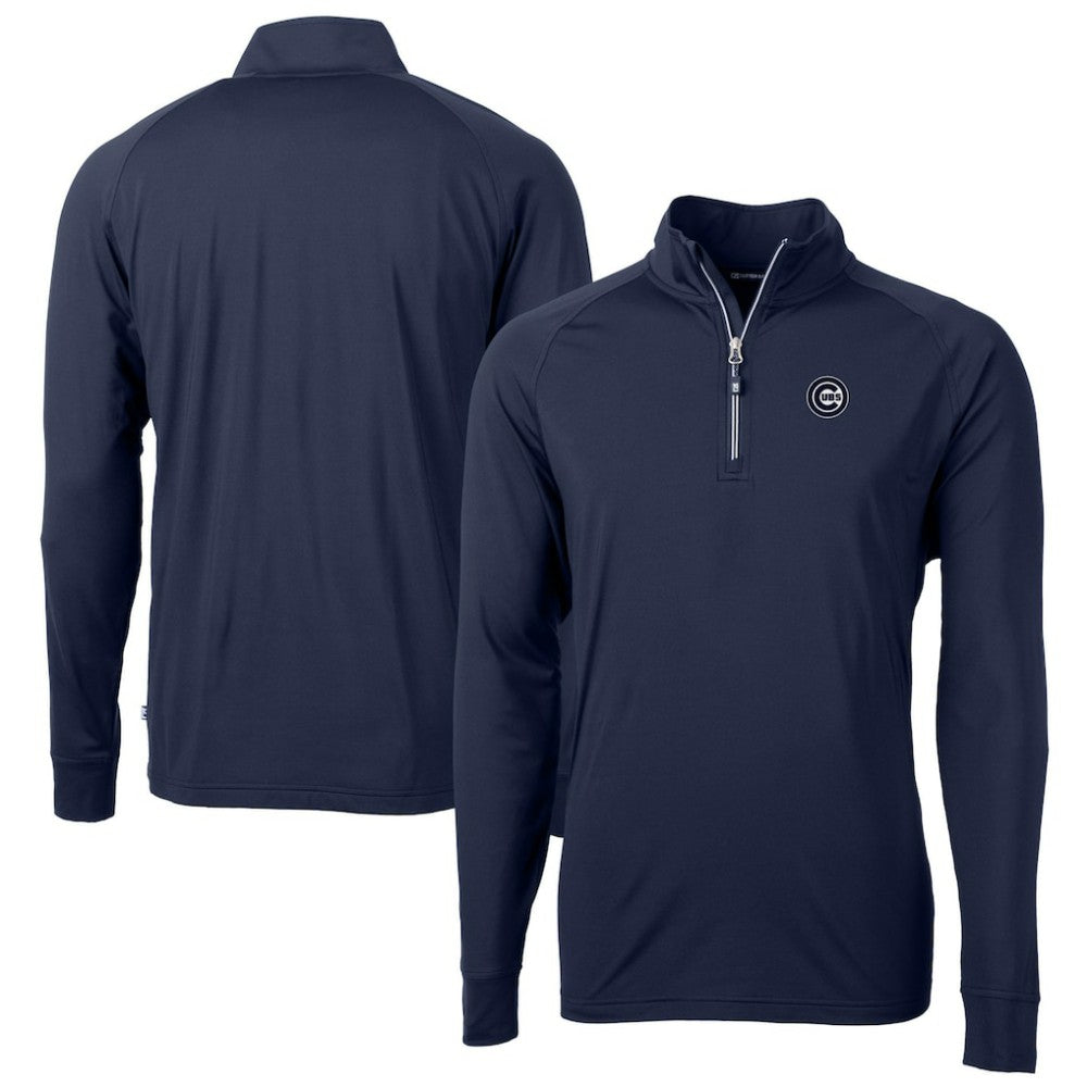 Chicago Cubs Cutter & Buck Big & Tall Adapt Eco DryTec Raglan Quarter-Zip Jacket - Navy Jackets