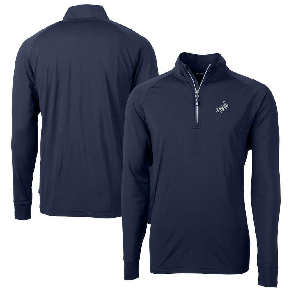 Los Angeles Dodgers Cutter & Buck Big & Tall Adapt Eco DryTec Raglan Quarter-Zip Jacket - Navy Jackets