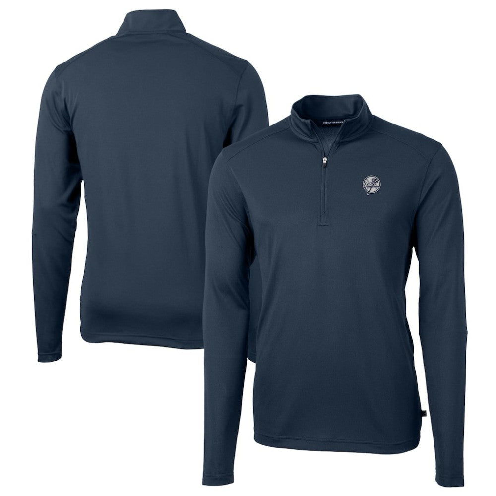 New York Yankees Cutter & Buck Big & Tall Virtue Eco Pique Quarter-Zip Jacket - Navy Jackets