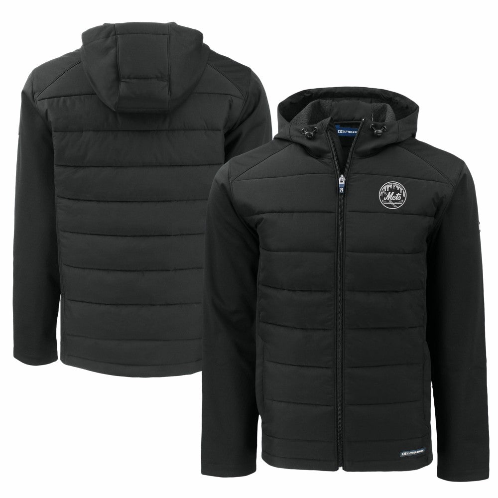 New York Mets Cutter & Buck Big & Tall Evoke Hybrid Eco Softshell Recycled Full-Zip Hooded PrimaLoft Jacket - Black Jackets