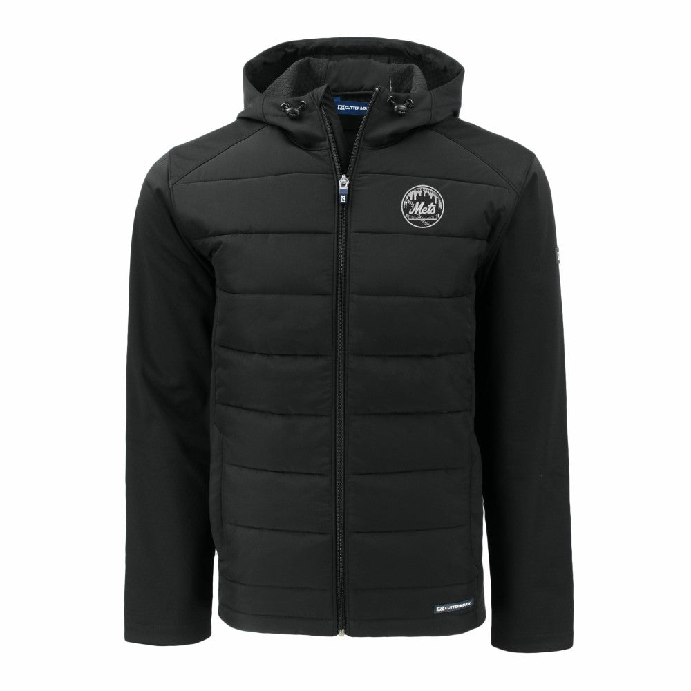 New York Mets Cutter & Buck Big & Tall Evoke Hybrid Eco Softshell Recycled Full-Zip Hooded PrimaLoft Jacket - Black Jackets