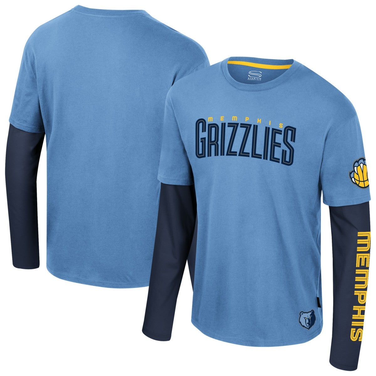 Memphis Grizzlies Stadium Essentials Unisex Spectator 2fer Long Sleeve T-Shirt Light Blue