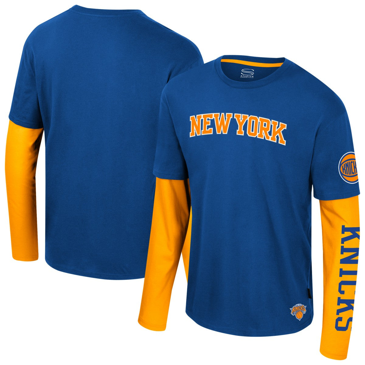 New York Knicks Stadium Essentials Unisex Spectator 2fer Long Sleeve T-Shirt Royal