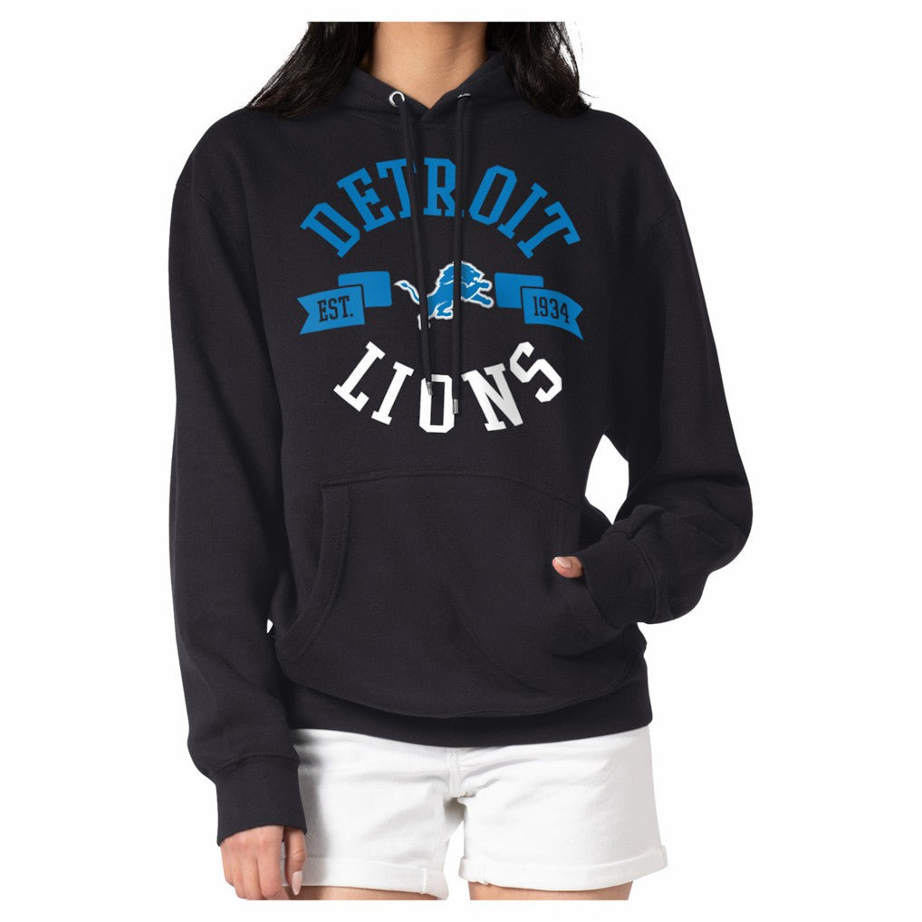 Detroit Lions G-III 4Her by Carl Banks Women's Round Team Logo Fleece Tri-Blend Pullover Hoodie Black