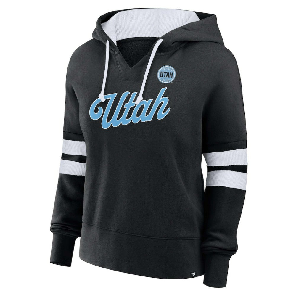 NHL Utah Mammoth Fanatics Women's Oversized Seize V-Neck Pullover Hoodie - Black