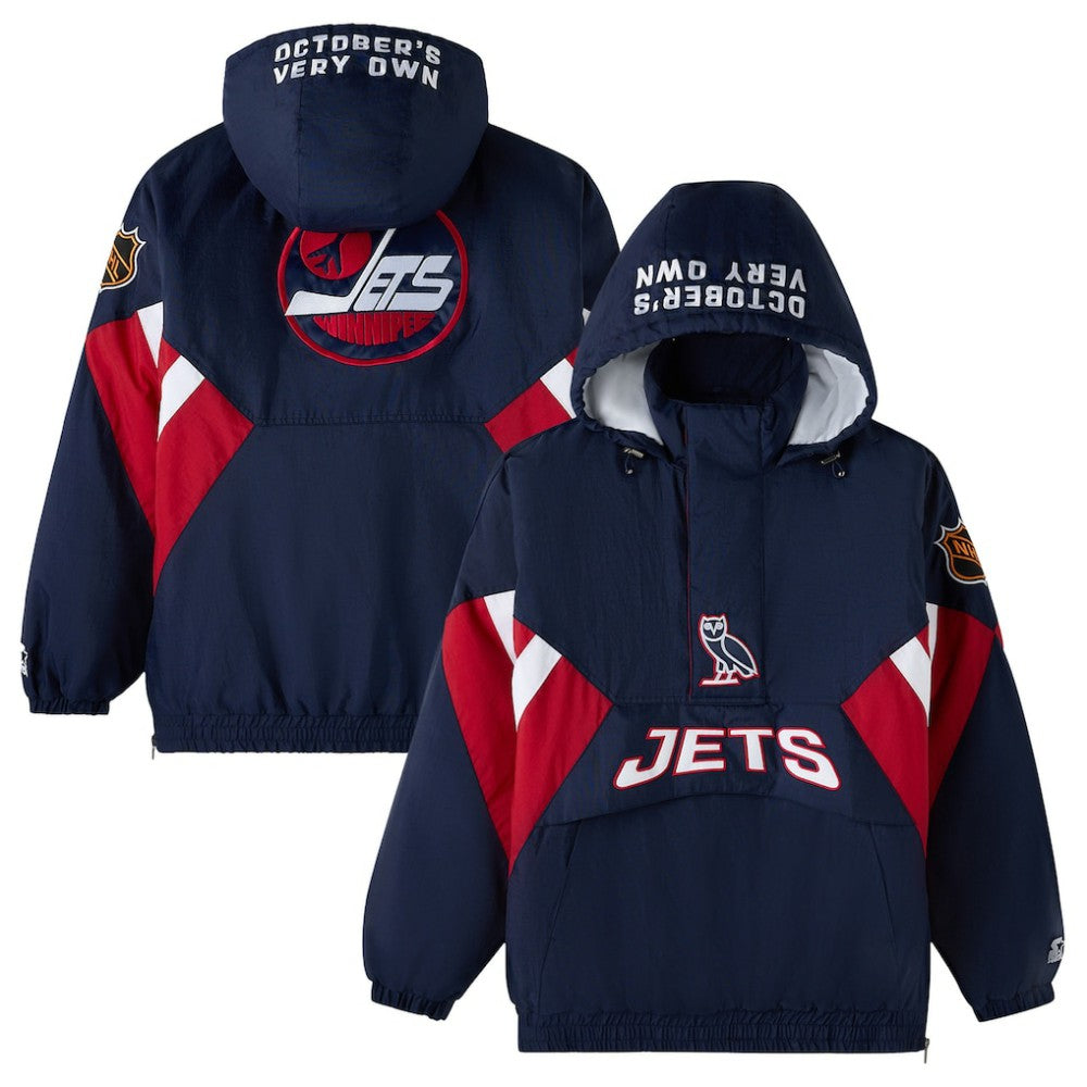 NHL Winnipeg Jets OVO x Starter Half-Zip Hooded Jacket - Navy