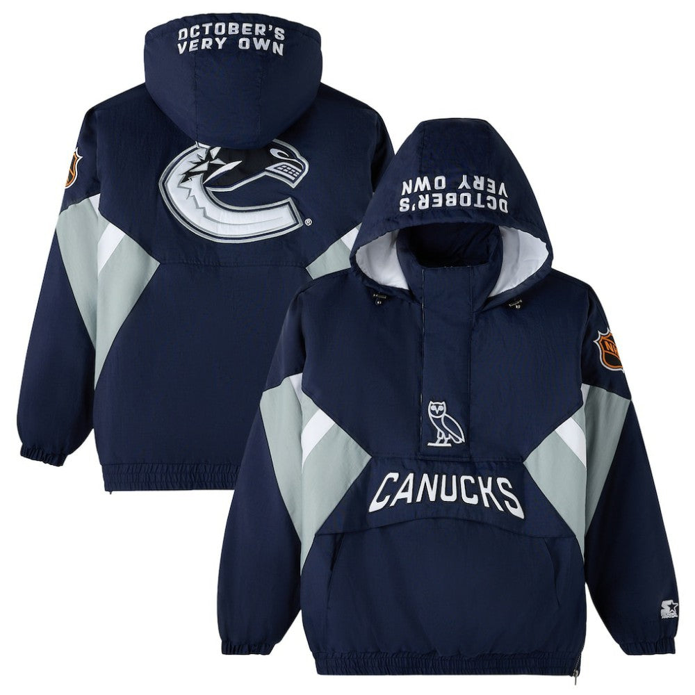 NHL Vancouver Canucks OVO x Starter Half-Zip Hooded Jacket - Blue