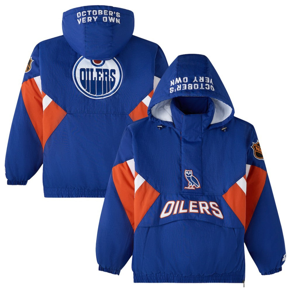 NHL Edmonton Oilers OVO x Starter Half-Zip Hooded Jacket - Royal