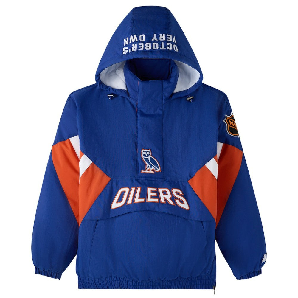 NHL Edmonton Oilers OVO x Starter Half-Zip Hooded Jacket - Royal