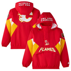 NHL Calgary Flames OVO x Starter Half-Zip Hooded Jacket - Red