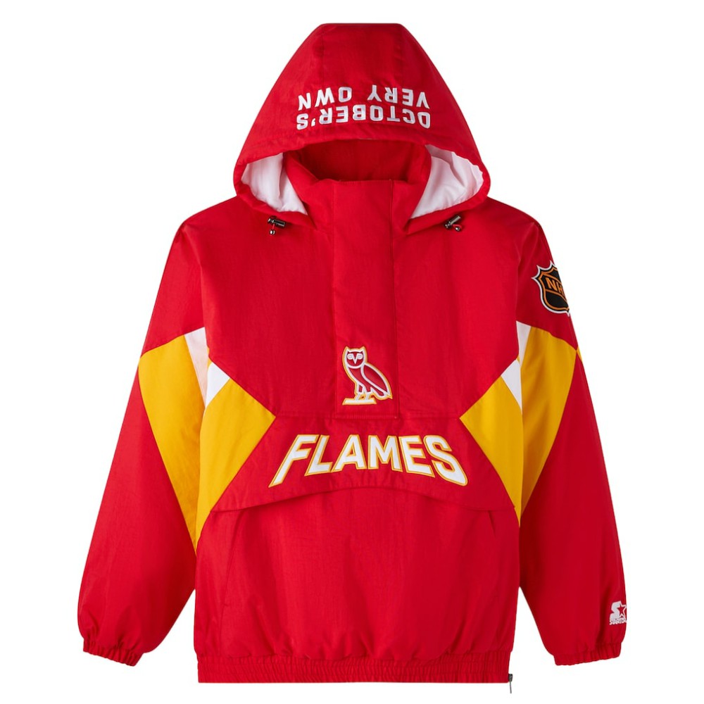 NHL Calgary Flames OVO x Starter Half-Zip Hooded Jacket - Red