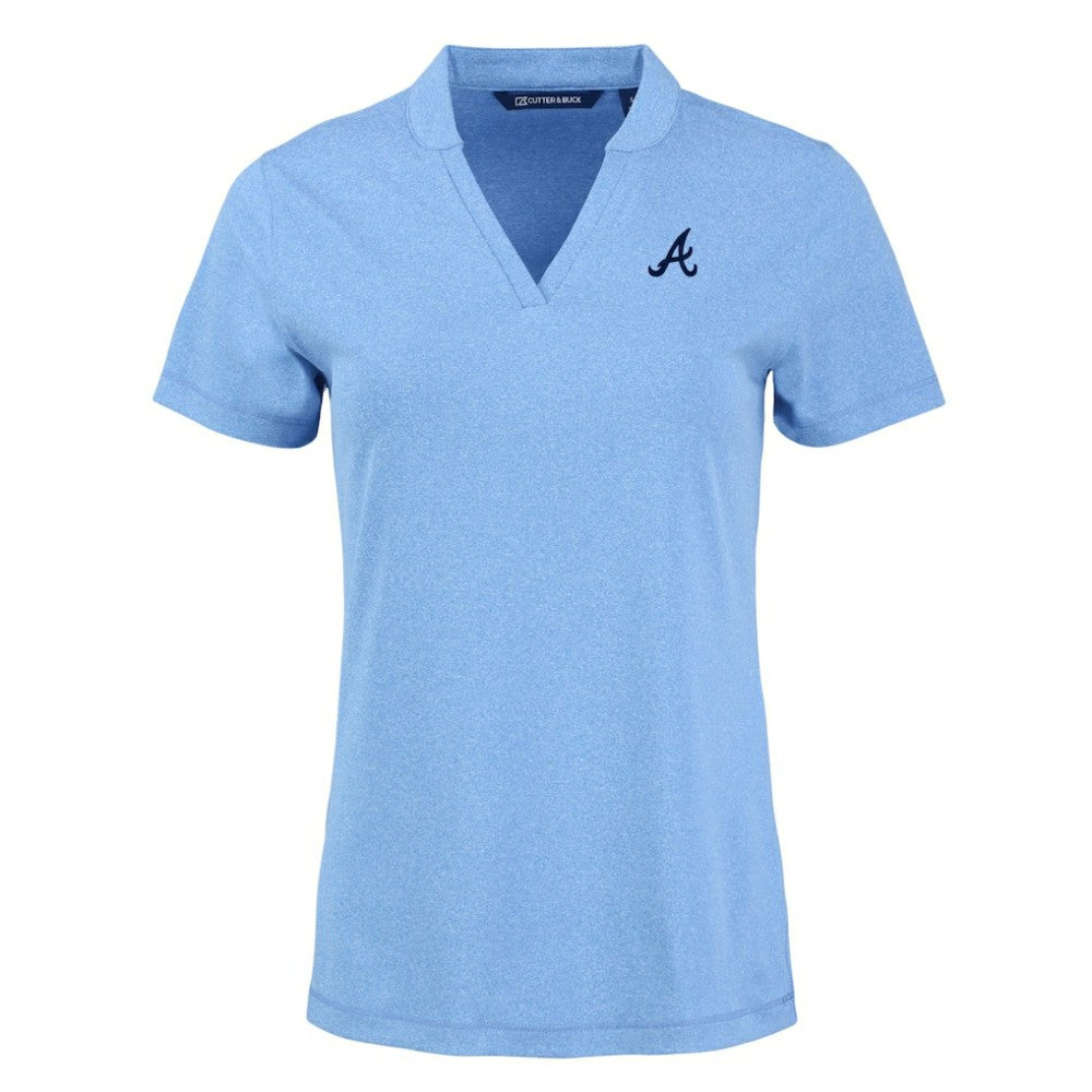 Atlanta Braves Cutter & Buck Women's Forge Stretch Blade DryTec V-Neck Polo - Heather Light Blue