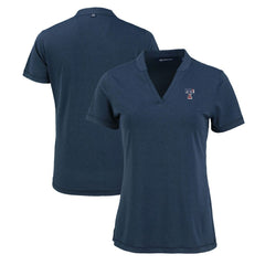 Texas Rangers Cutter & Buck Women's Forge Stretch Blade DryTec V-Neck Polo - Heather Navy