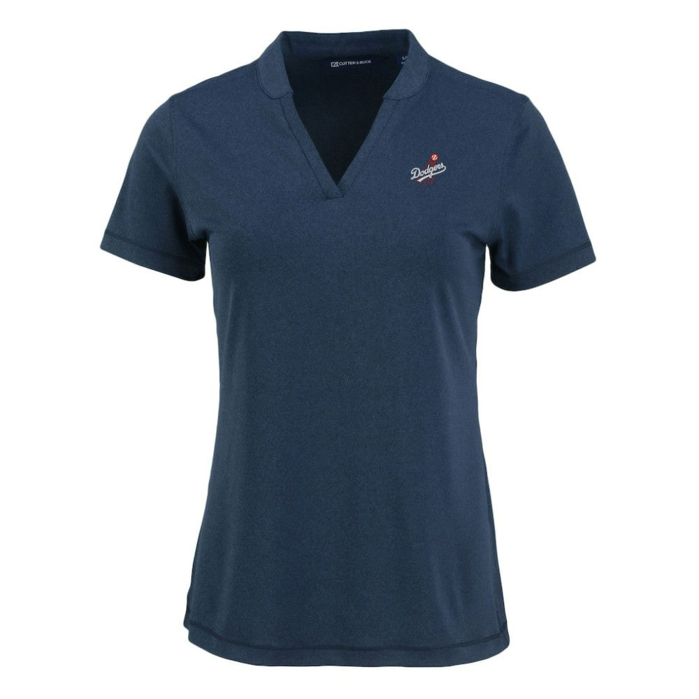 Los Angeles Dodgers Cutter & Buck Women's Forge Stretch Blade DryTec V-Neck Polo - Heather Navy
