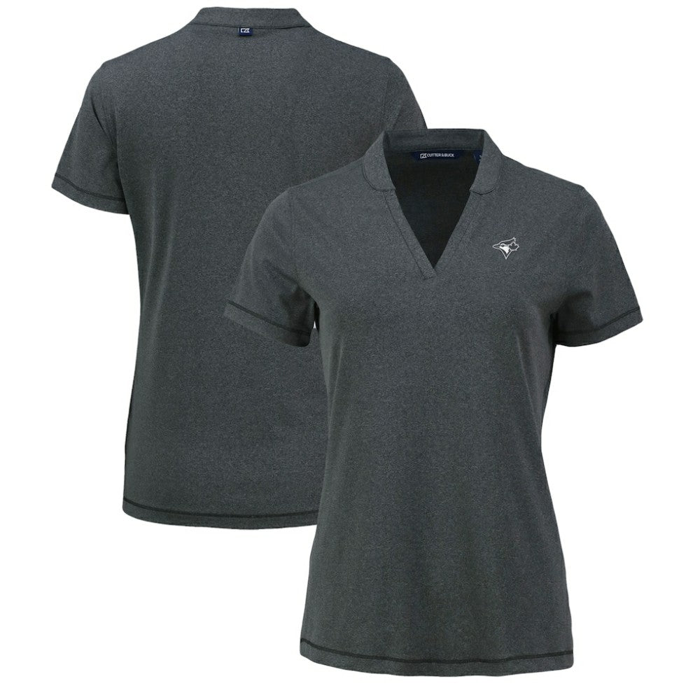Toronto Blue Jays Cutter & Buck Women's Forge Stretch Blade DryTec V-Neck Polo - Heather Black
