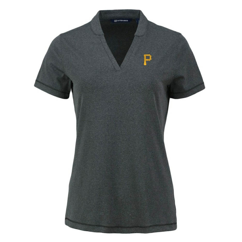 Pittsburgh Pirates Cutter & Buck Women's Forge Stretch Blade DryTec V-Neck Polo - Heather Black