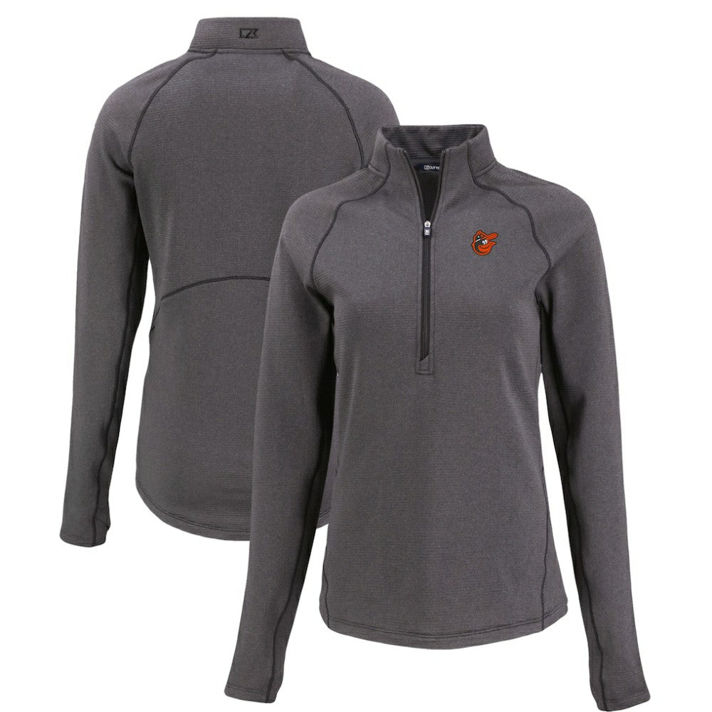Baltimore Orioles Cutter & Buck Women's Peshastin Eco Fleece Recycled Raglan Half-Zip Top - Heather Black Tops