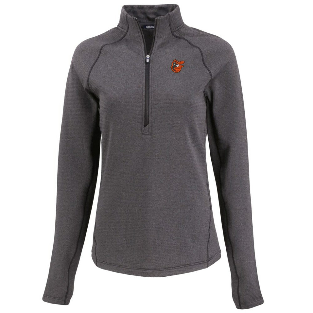 Baltimore Orioles Cutter & Buck Women's Peshastin Eco Fleece Recycled Raglan Half-Zip Top - Heather Black Tops