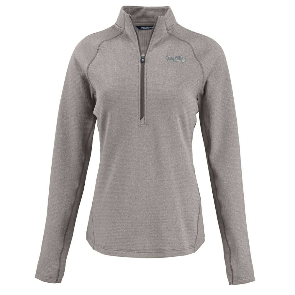 Atlanta Braves Cutter & Buck Women's Peshastin Eco Fleece Recycled Raglan Half-Zip Top - Heather Gray Tops