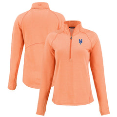 New York Mets Cutter & Buck Women's Peshastin Eco Fleece Recycled Raglan Half-Zip Top - Heather Orange Tops