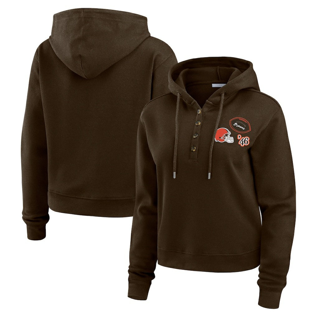 Cleveland Browns WEAR by Erin Andrews Women's Plus Size Waffle Hoodie Pullover Top Brown