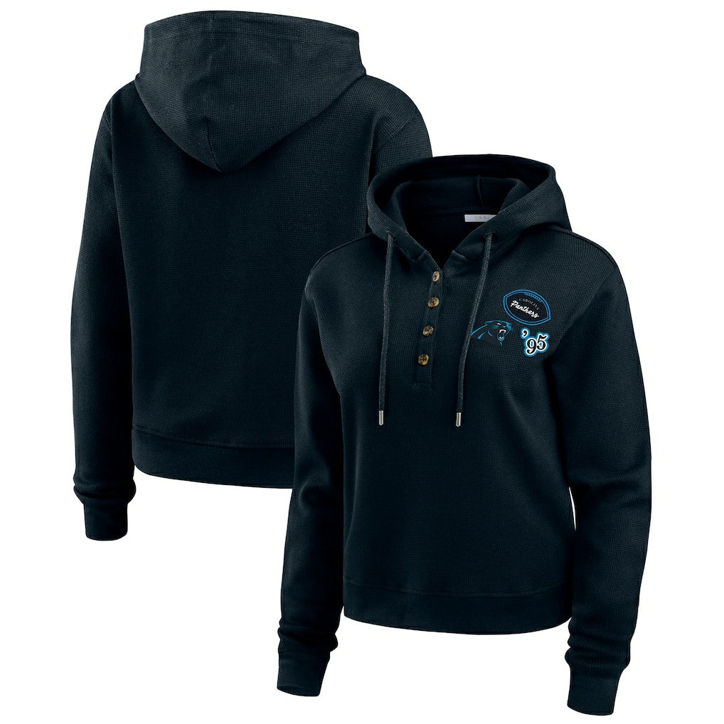Carolina Panthers WEAR by Erin Andrews Women's Plus Size Waffle Hoodie Pullover Top Black