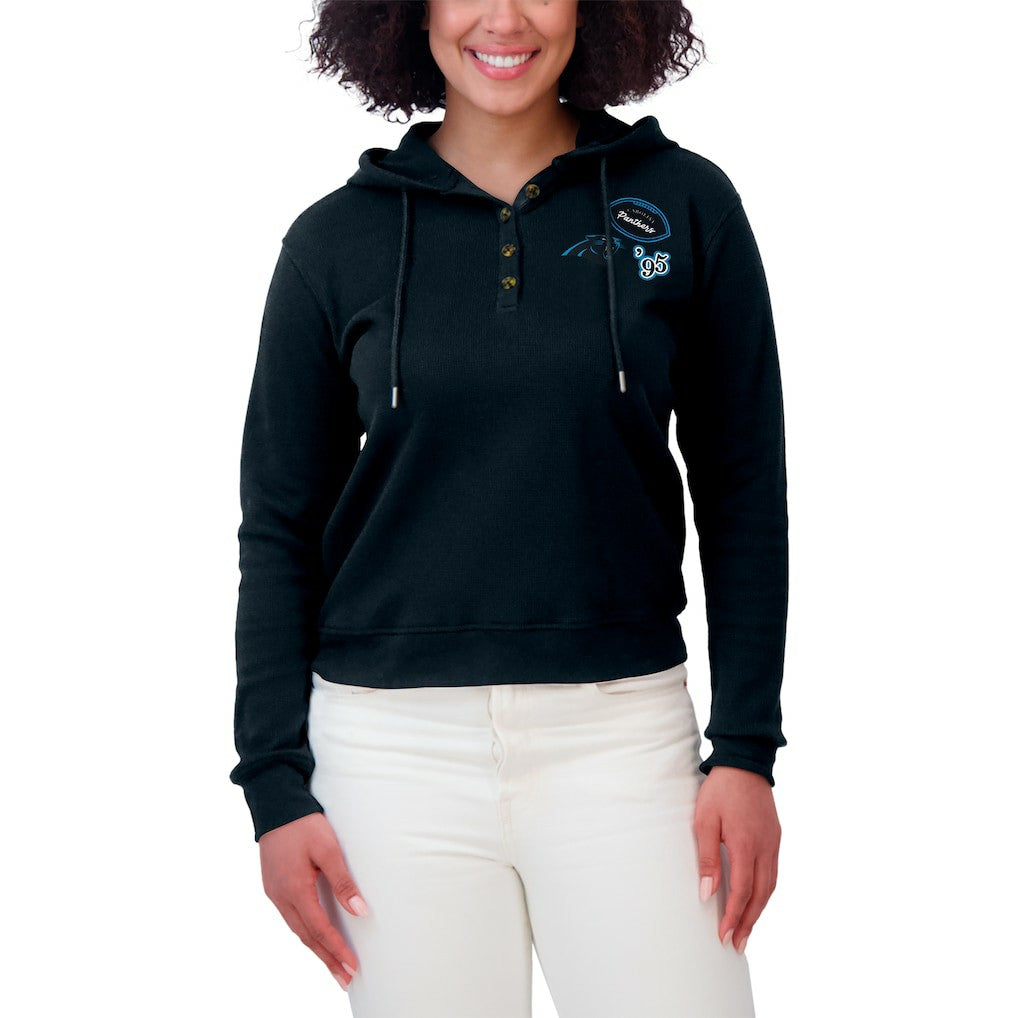 Carolina Panthers WEAR by Erin Andrews Women's Plus Size Waffle Hoodie Pullover Top Black