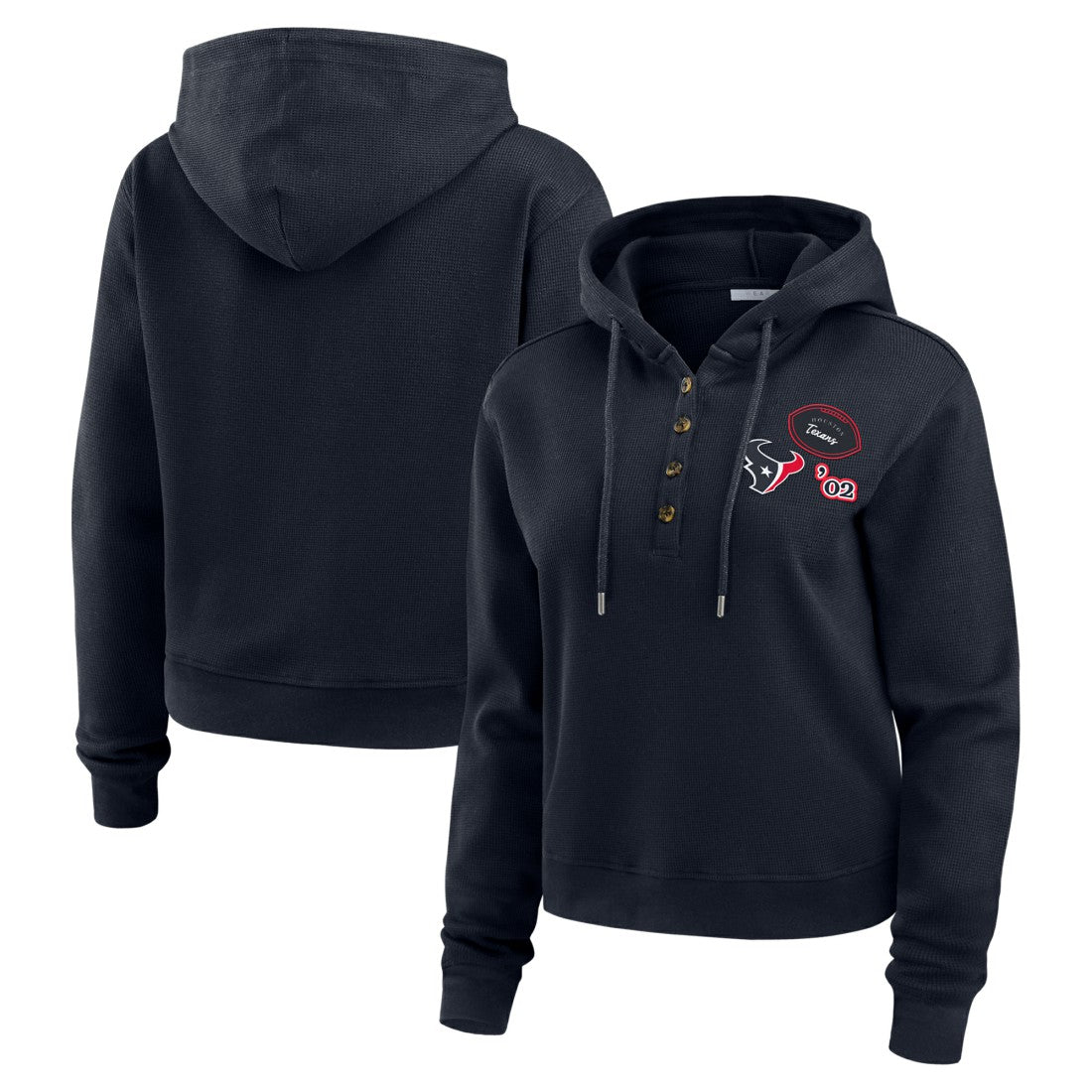 Houston Texans WEAR by Erin Andrews Women's Plus Size Waffle Hoodie Pullover Top Navy