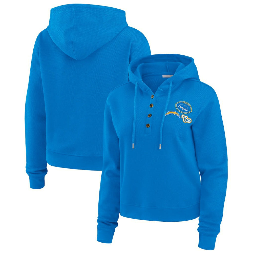 Los Angeles Chargers WEAR by Erin Andrews Women's Plus Size Waffle Hoodie Pullover Top Blue