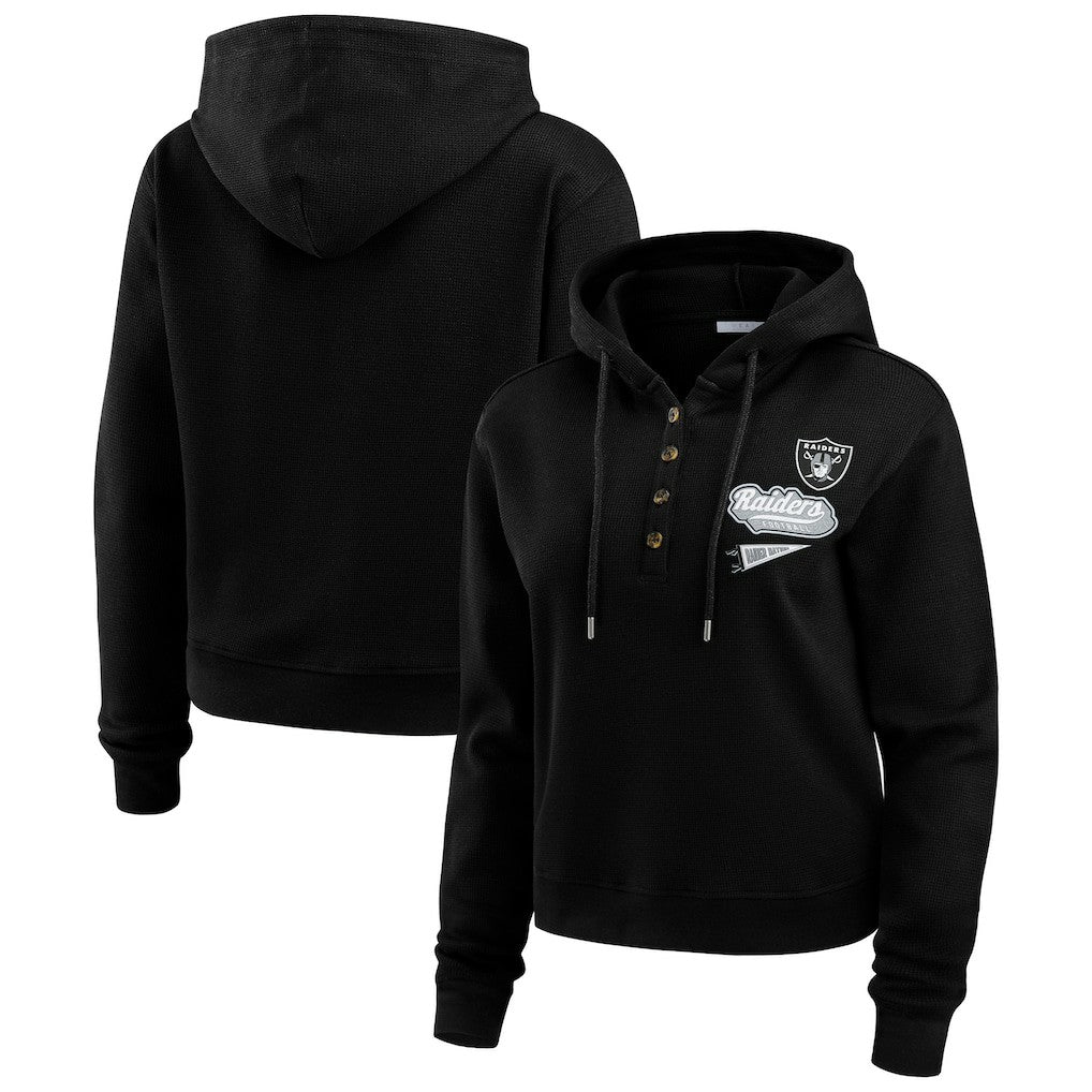 Las Vegas Raiders WEAR by Erin Andrews Women's Plus Size Waffle Hoodie Pullover Top Black
