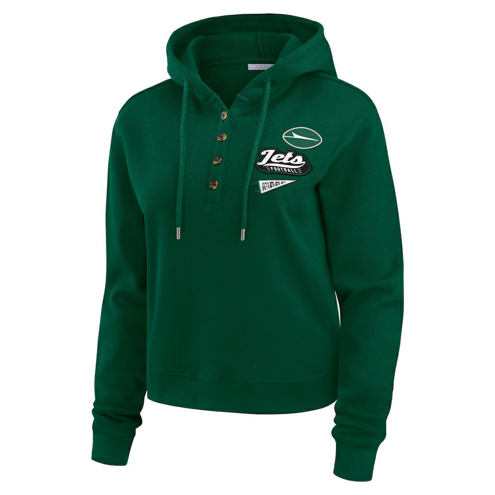 New York Jets WEAR by Erin Andrews Women's Plus Size Waffle Hoodie Pullover Top Green