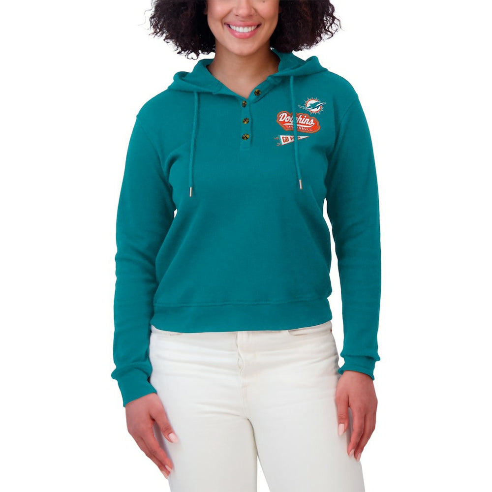 Miami Dolphins WEAR by Erin Andrews Women's Plus Size Waffle Hoodie Pullover Top Aqua
