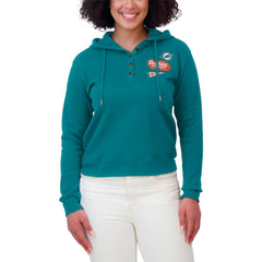 Miami Dolphins WEAR by Erin Andrews Women's Plus Size Waffle Hoodie Pullover Top Aqua